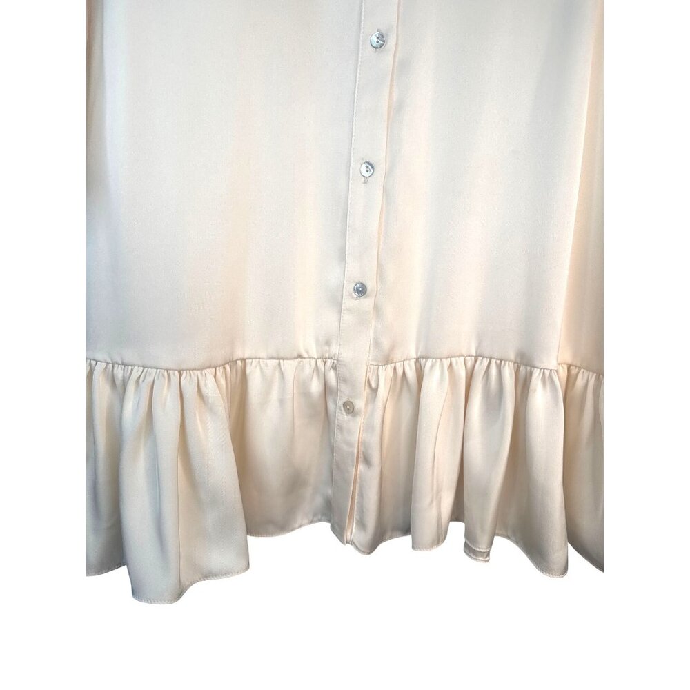 ZARA Cream Medium Satin Button-Up Drop Sleeve Ruffle Hem Shirt Dress - Picture 9 of 14